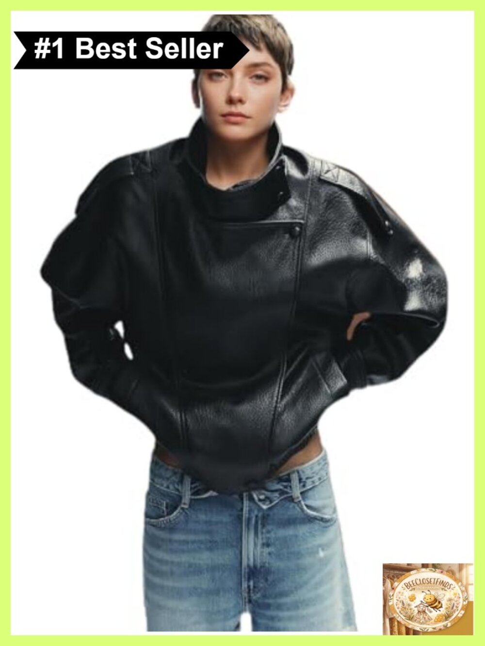 Women's Oversized Faux Leather Jacket Classic Moto Outerwear